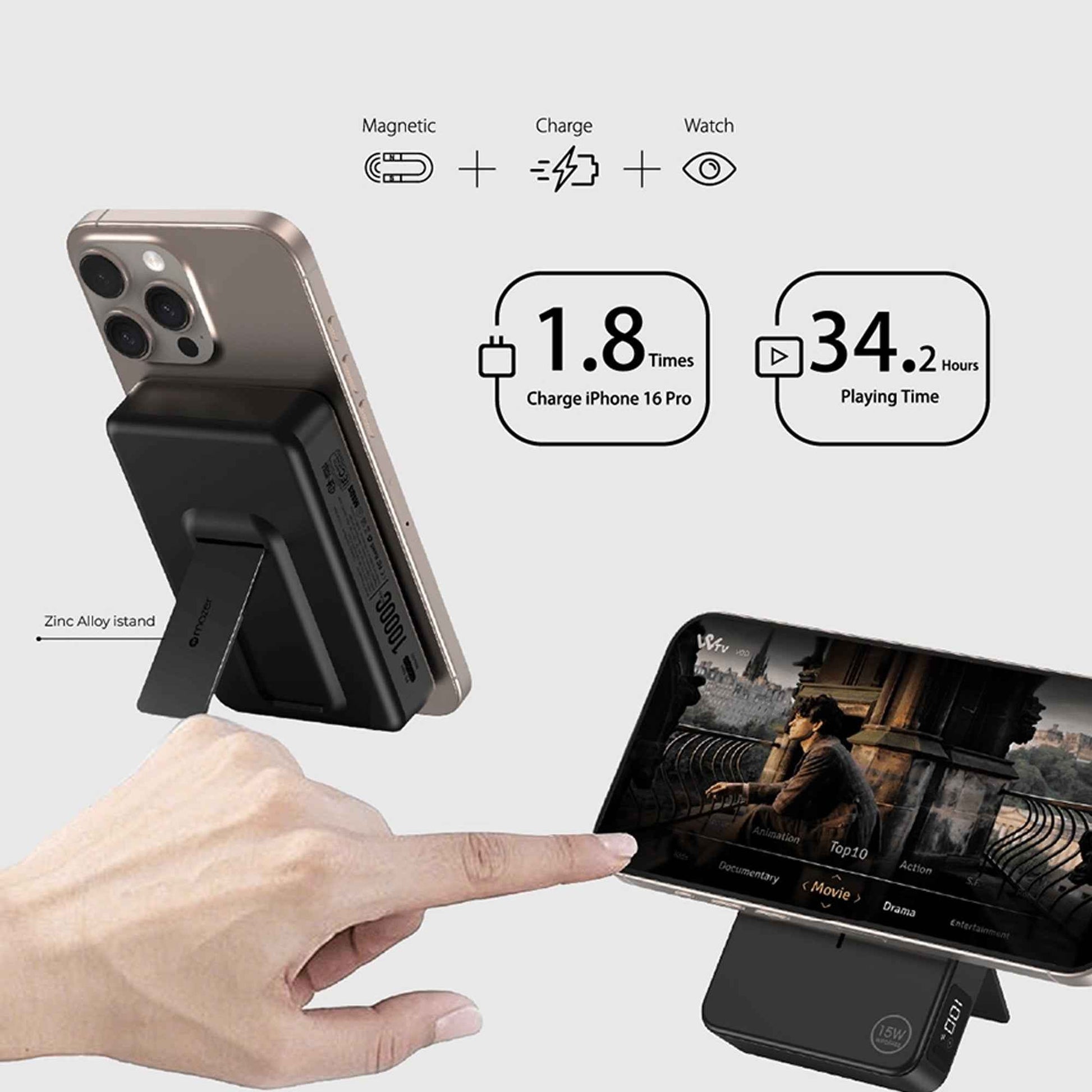 Mazer MagAir 20 - CCC Qi2 Certified Power Bank with Buil-in Stand 10000mAh