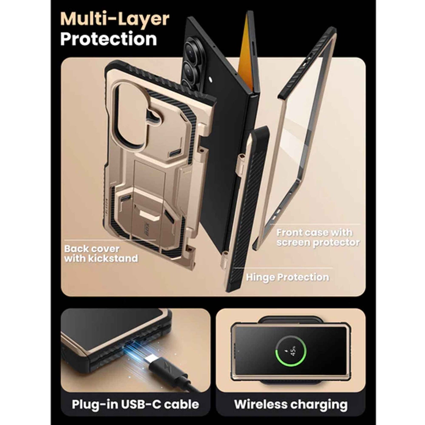 i-Blason Armorbox Case for Samsung Galaxy Z Fold 7 with Built-in Tempered Glass Screen Protector and Kickstand