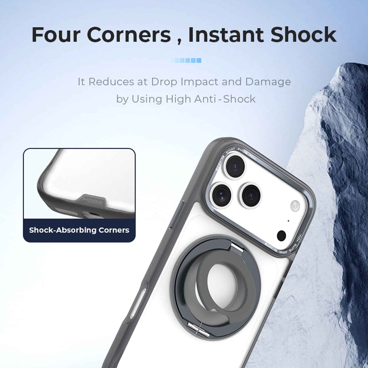 Hoda ROUGH Case Magnet with 360° Foldable Rotating Ring-holder Stand for iPhone 17 Pro Max / 17 Pro