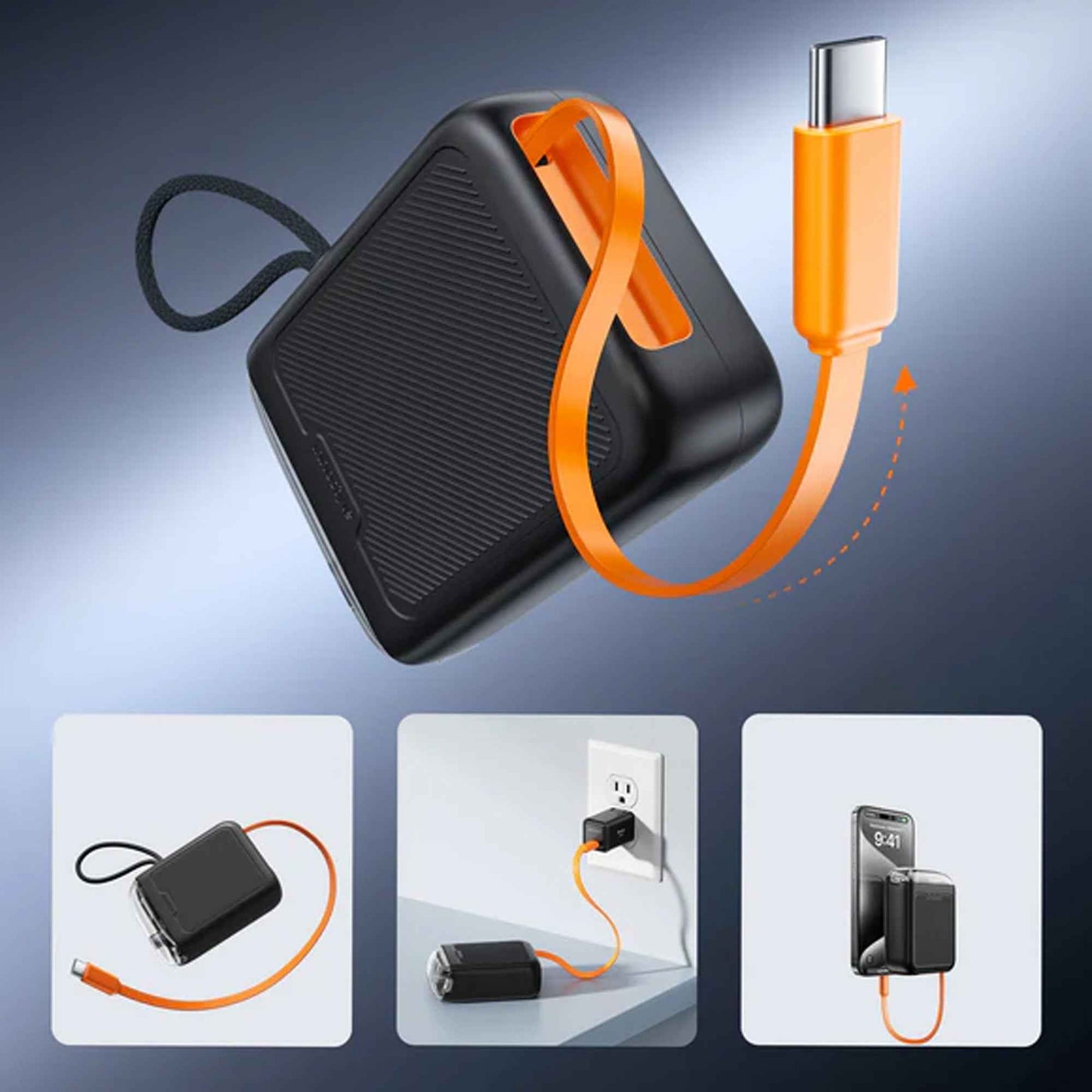 Innostyle TransiMini FlexCharge 10000mAh Power Bank with Built-in Retractable Cable (up to 60cm) 30W