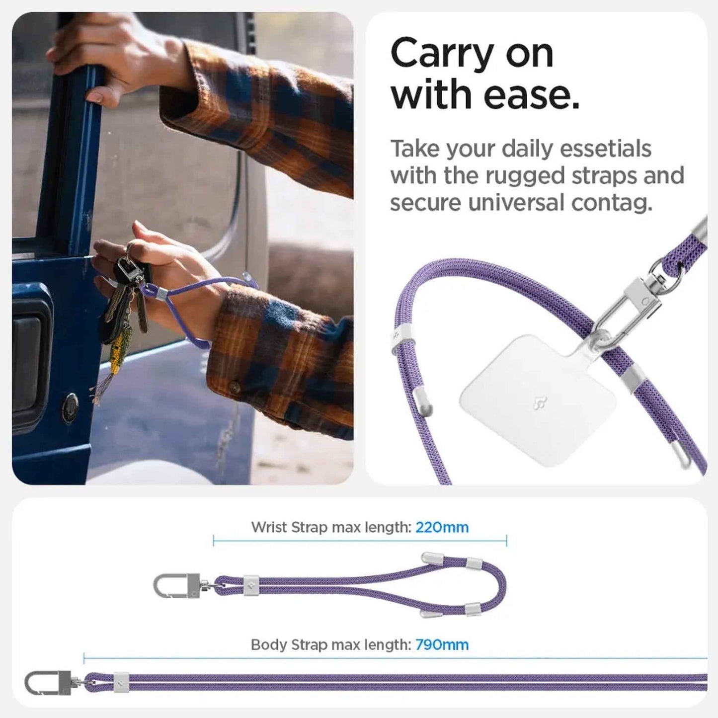 Spigen Universal Phone Lanyard Set 2pcs ( CrossBody Strap + Wrist Strap With ConTag )