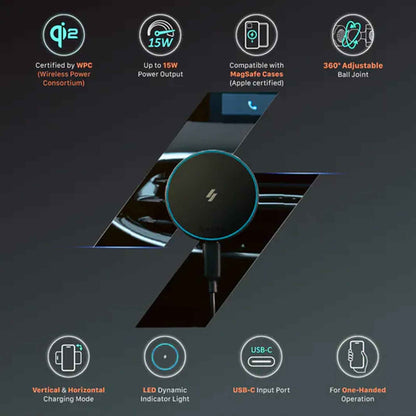 ADAM Elements CQ1 Qi2 15W Magnetic Charging Car Mount with LED Indicator