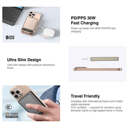 Mazer MagLink70 10,000 mAh Qi2 Certified 15W Magnetic Wireless Power Bank with Built in USB-C Cable ( CCC Certified )