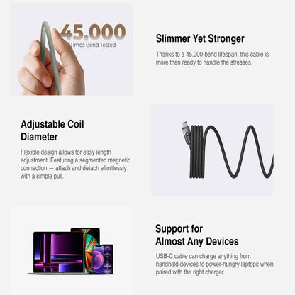 Mazer Infinite LINK Cobra2 USB-C to USB-C Magnetic Organizer 240W Fast Charging Cable 1.25M