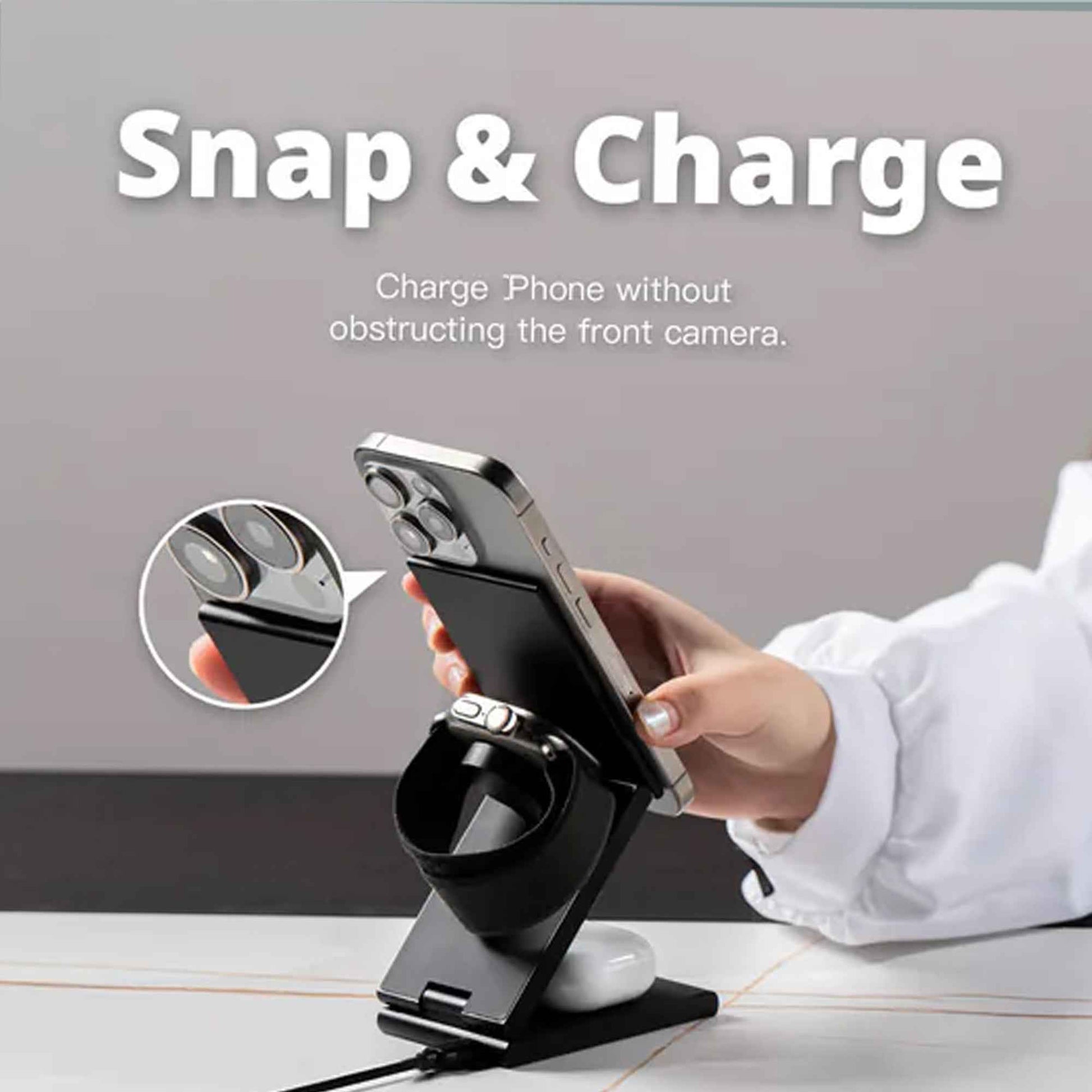 ADAM Elements Mag Z Magnetic 3in1 Foldable Travel Charging Station with USB-C Charging Cable Included