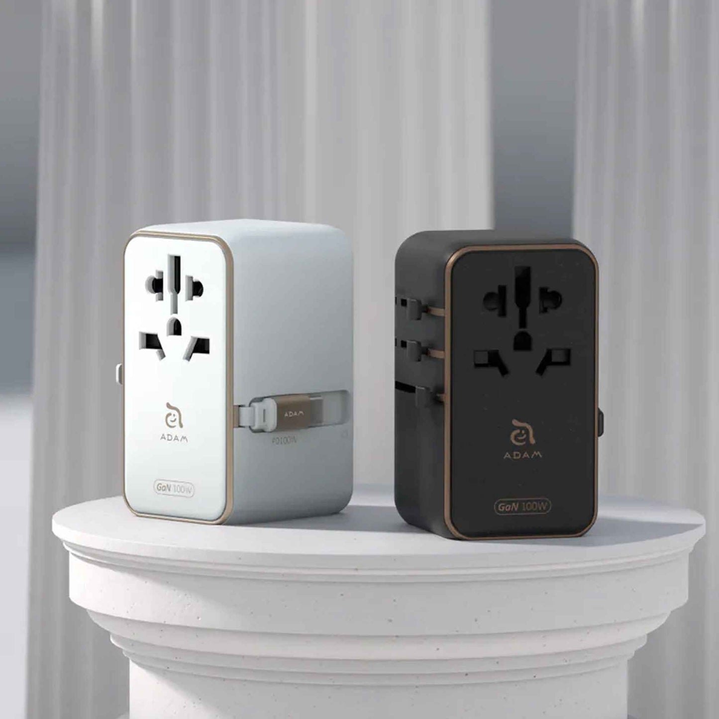 ADAM Elements T100L 100W Universal Travel Adapter with Built-In USB-C Cable