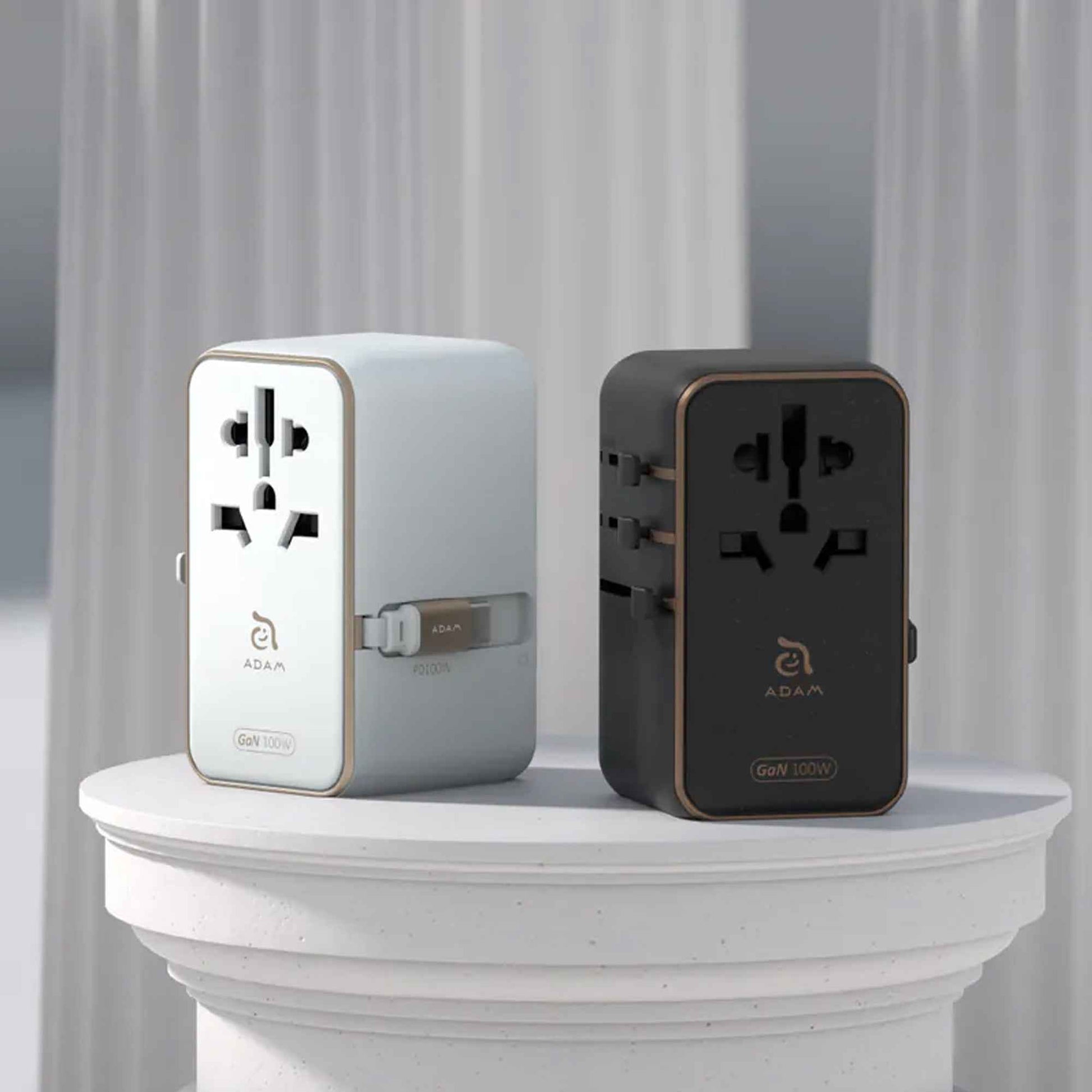 ADAM Elements T100L 100W Universal Travel Adapter with Built-In USB-C Cable