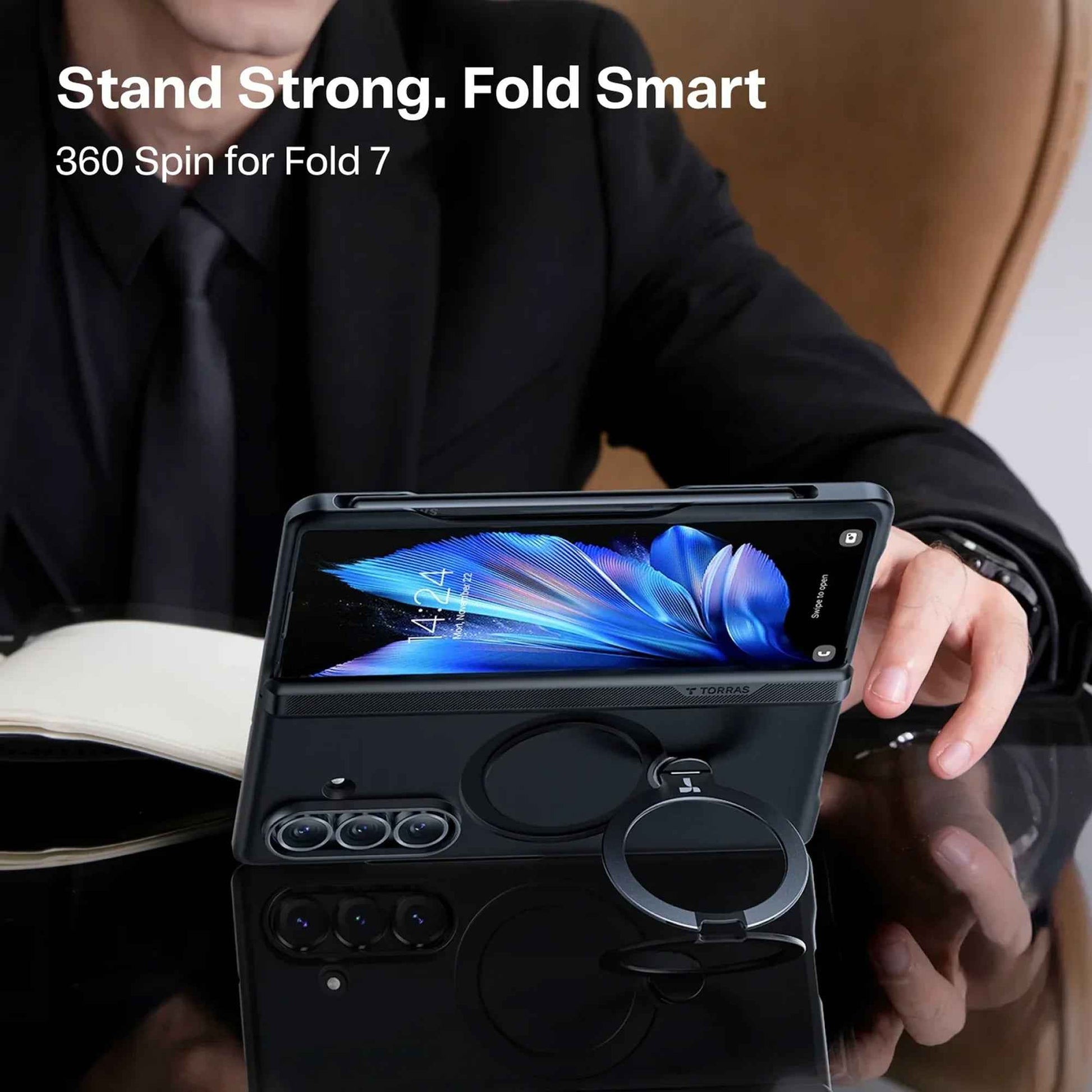 TORRAS Ostand Q3 Spin for Samsung Galaxy Z Fold 7 - Magnetic Case with Hinge Cover