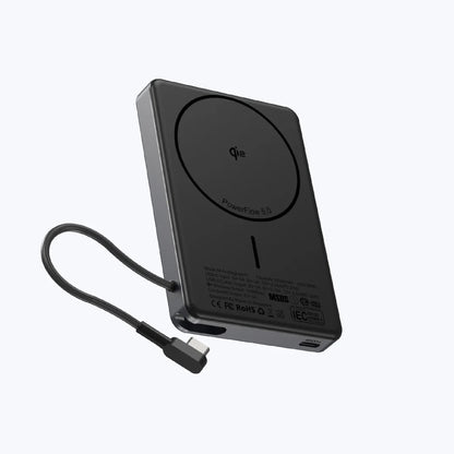 Mazer MagLink70 10,000 mAh Qi2 Certified 15W Magnetic Wireless Power Bank with Built in USB-C Cable ( CCC Certified )