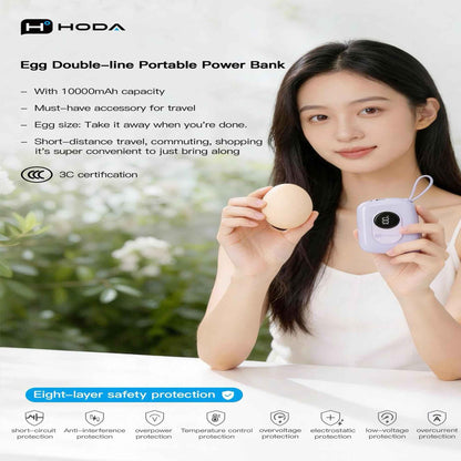 Hoda 10000mAh Build-In Dual Cable Power Bank with CCC Certified Fast Charging