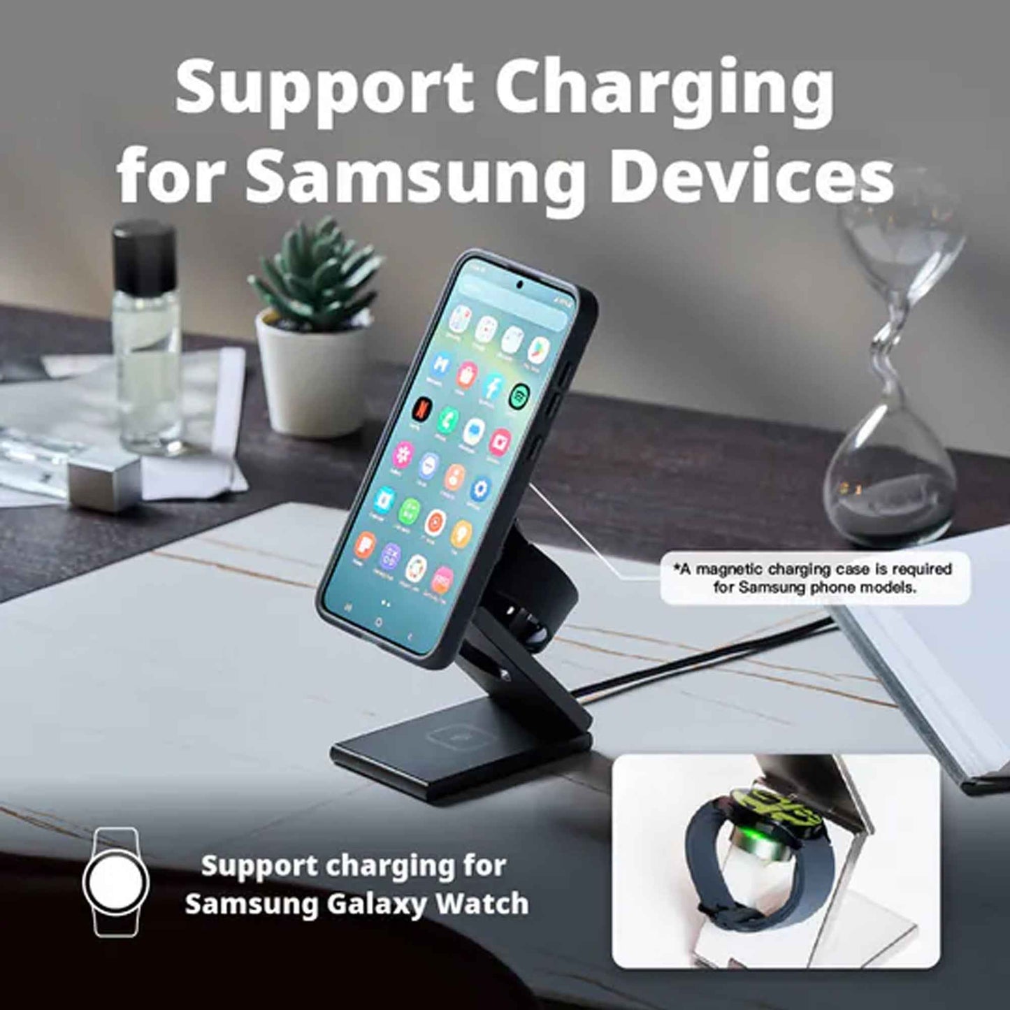 ADAM Elements Mag Z Magnetic 3in1 Foldable Travel Charging Station with USB-C Charging Cable Included