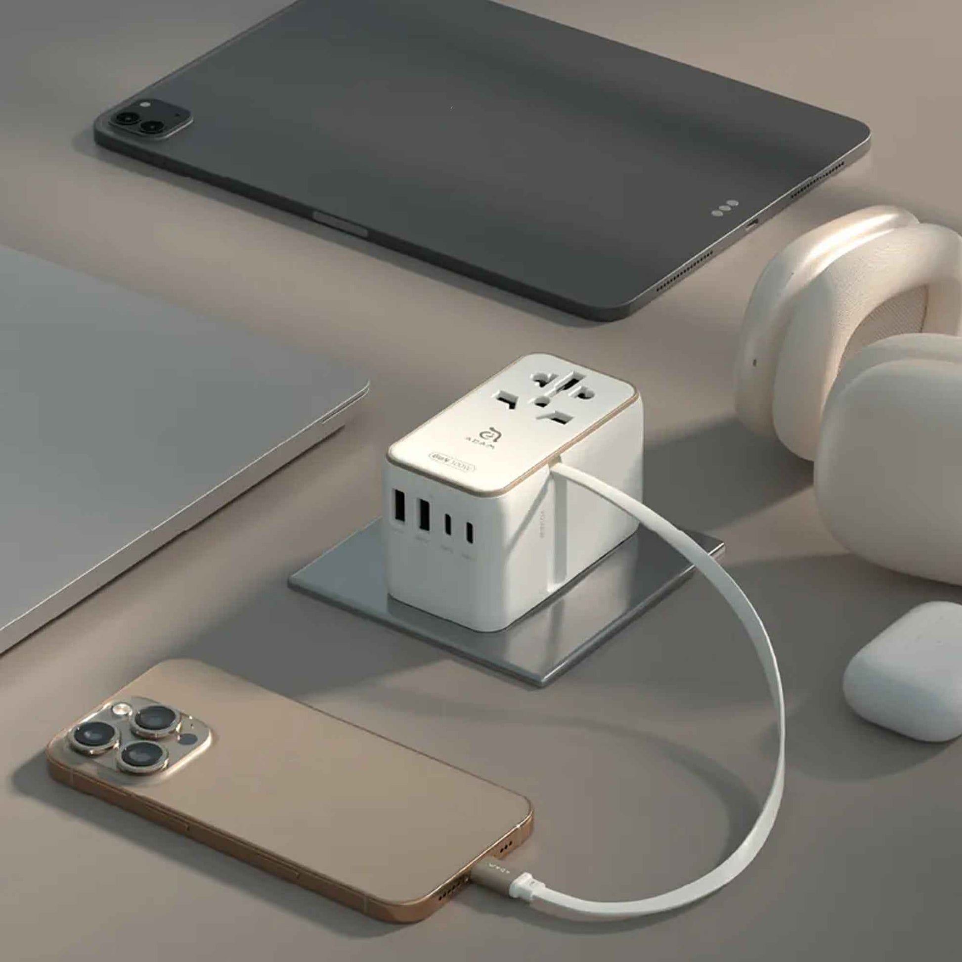 ADAM Elements T100L 100W Universal Travel Adapter with Built-In USB-C Cable