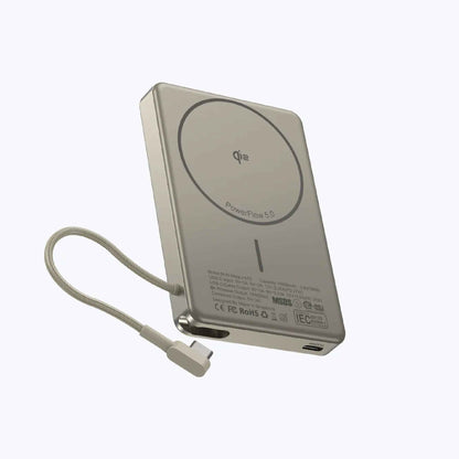 Mazer MagLink70 10,000 mAh Qi2 Certified 15W Magnetic Wireless Power Bank with Built in USB-C Cable ( CCC Certified )