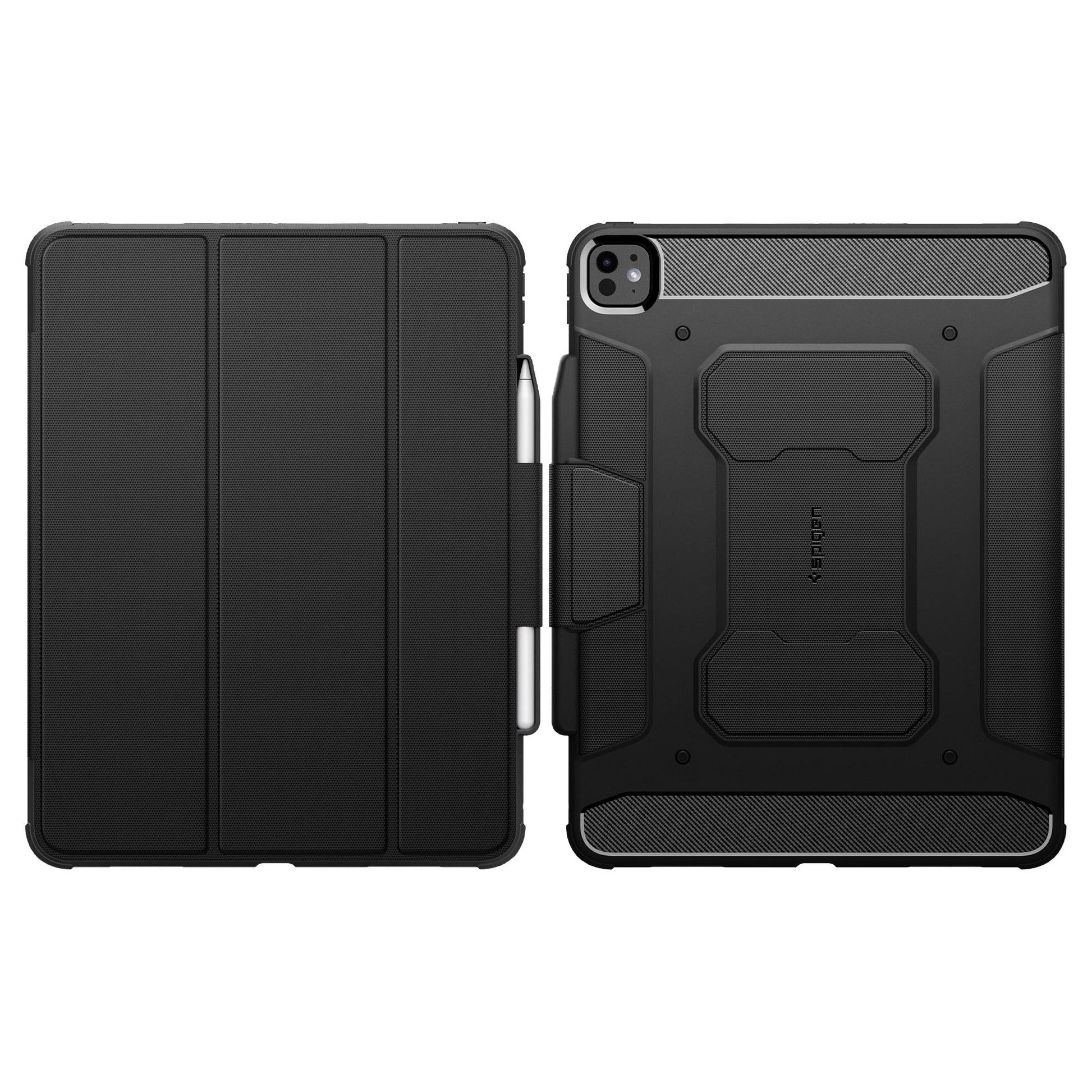 Spigen Rugged Armor Pro Case for iPad Pro 13" / iPad Air 11'' ( 2024 ) M4 - With Carbon Fiber Detailing - Black - Forexengineer -Malaysia- 8809896753319-8809896753418