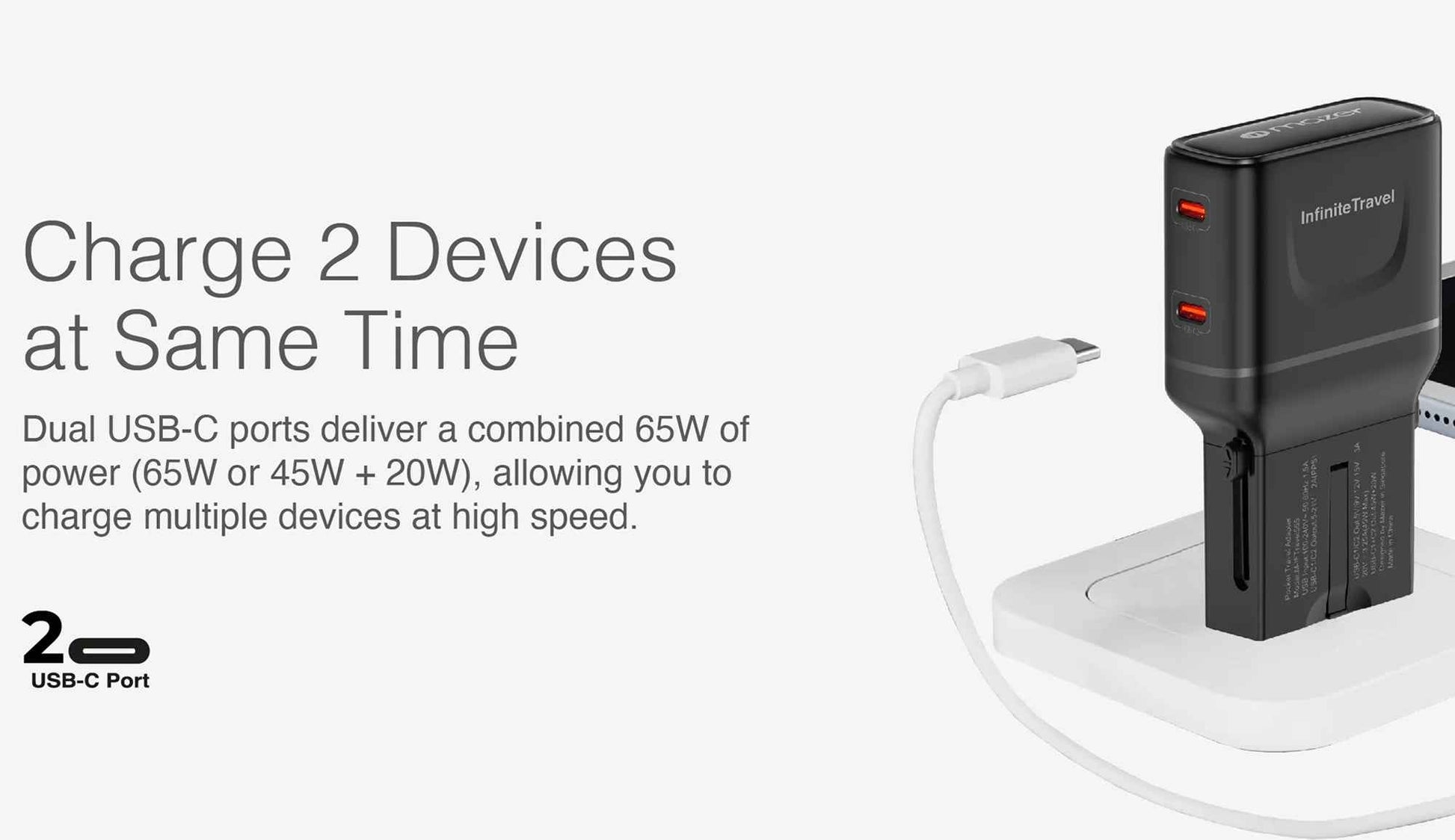 Mazer Infinite Travel Pocket 65W Universal Travel Charger - with 2 x USB-C Ports