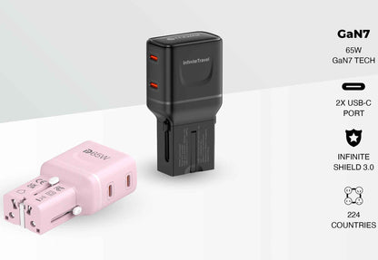 Mazer Infinite Travel Pocket 65W Universal Travel Charger - with 2 x USB-C Ports