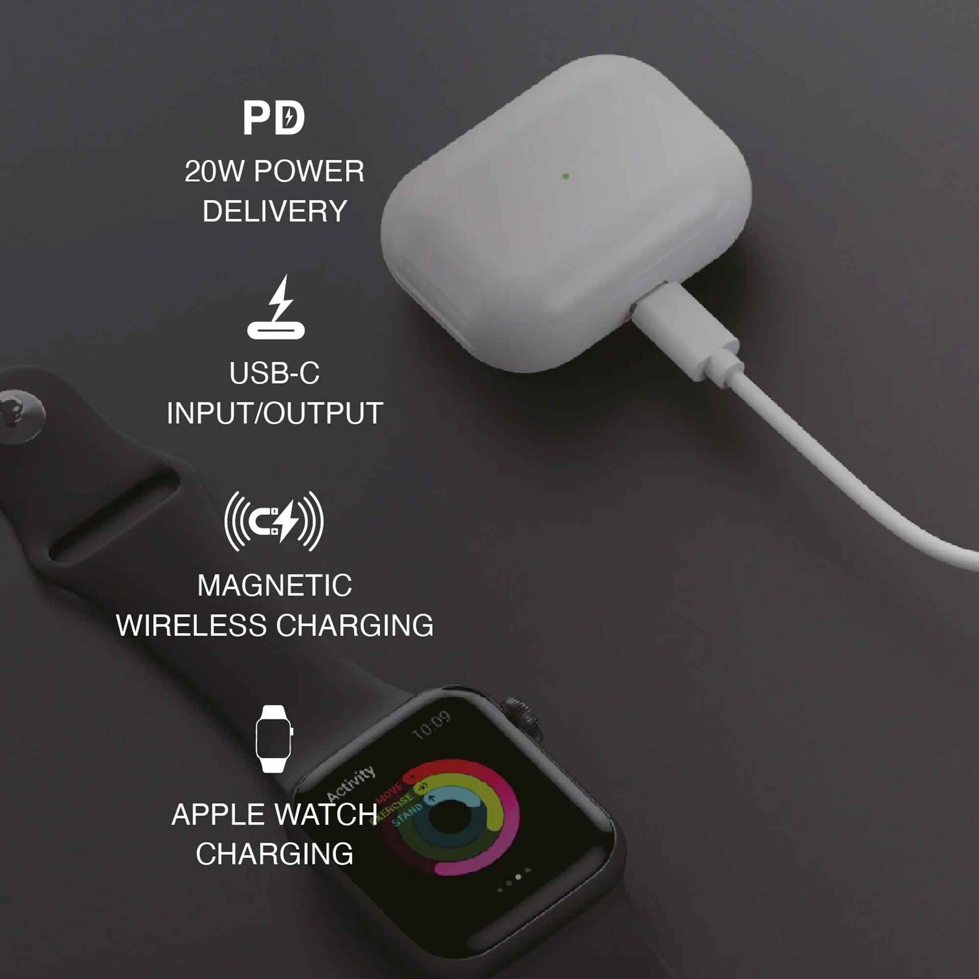 Mazer MagLink18i Trio+ 4-in-1 Magnetic Wireless Charging Power Bank with Dual Built-in Cables 10000mAh