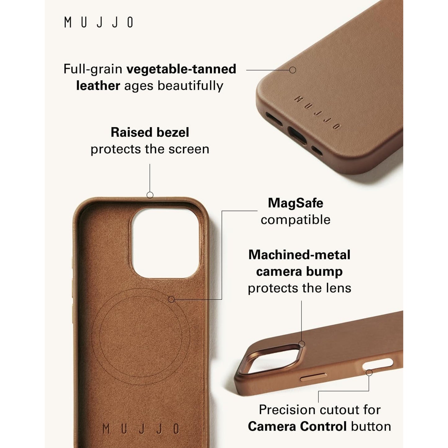 MUJJO Full Leather Case for iPhone 16 Series - Magsafe Compatible