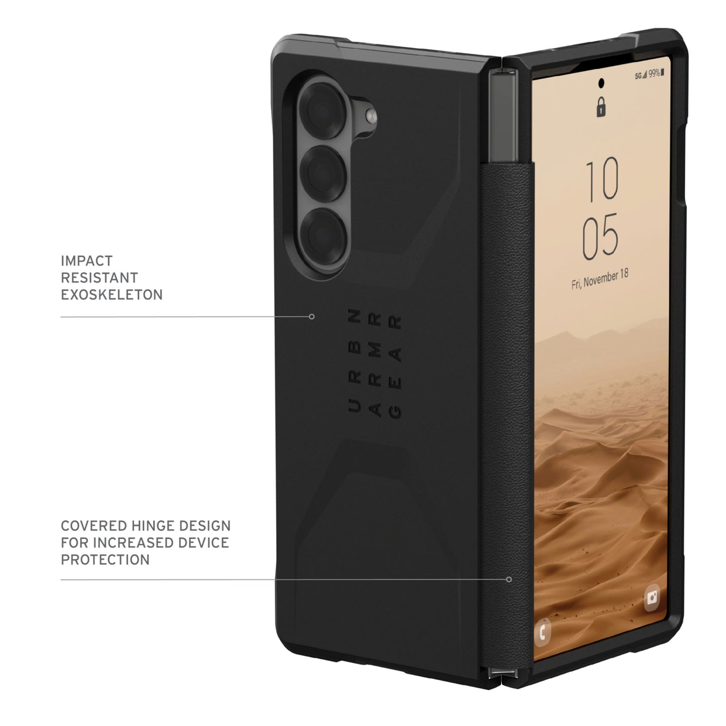 UAG Civilian for Samsung Galaxy Z Fold 6 - Covered Hinge and Qi Wireless Charger Compatible