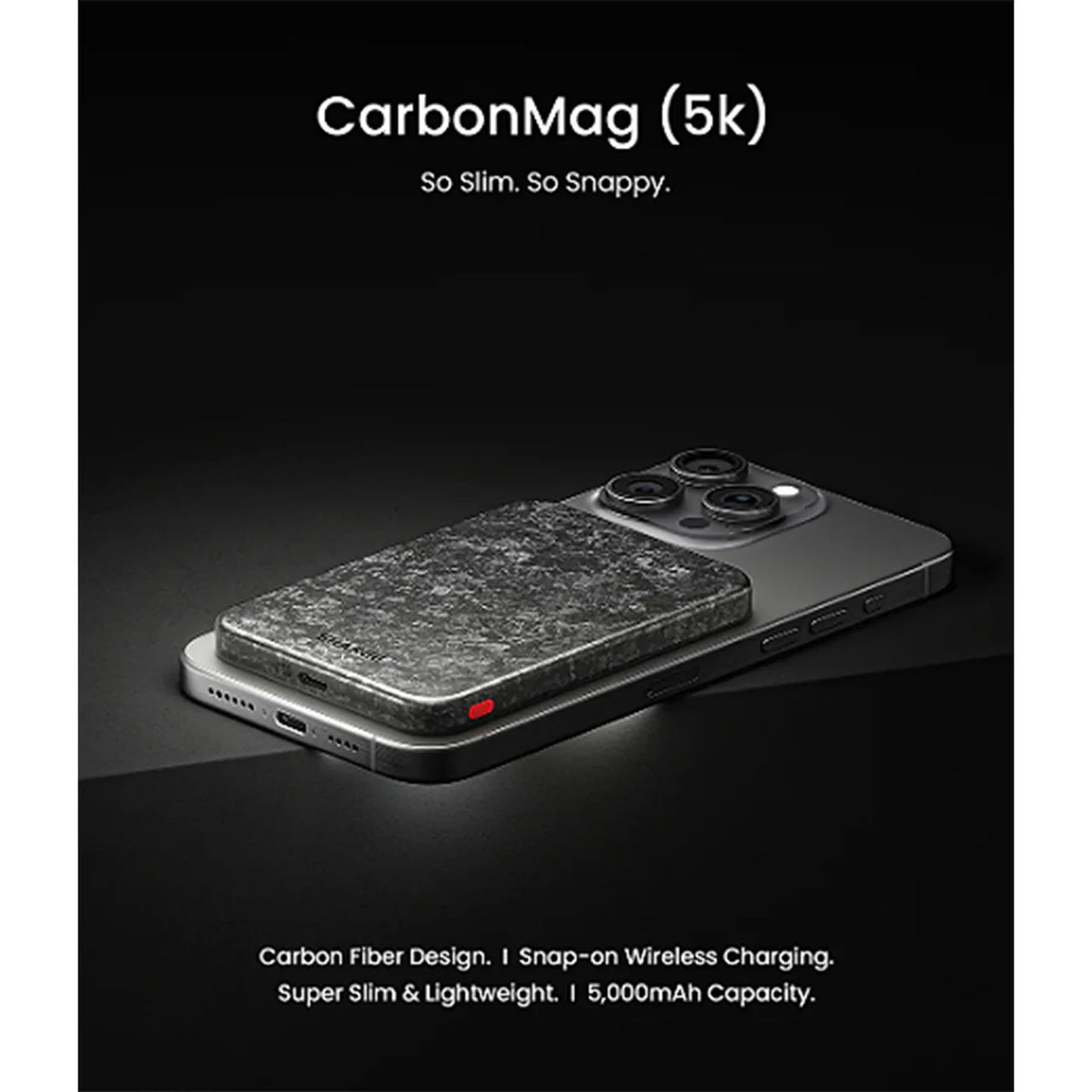 Sharge CarbonMag 5K - Slim Magsafe and Qi Wireless Compatible Carbon Fiber Power Bank PD20W 5000mAh - Forged Carbon