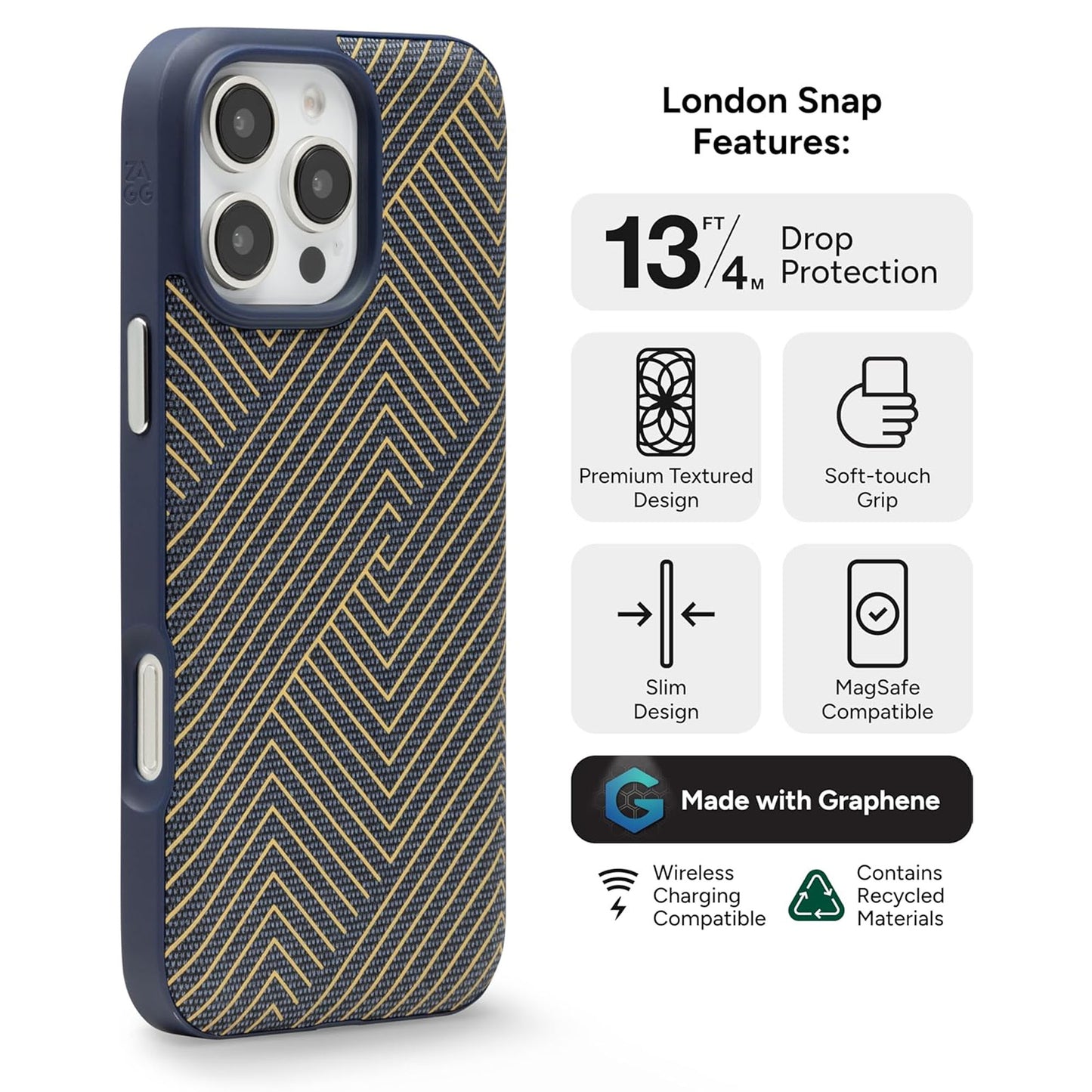 ZAGG London Snap Case for iPhone 16 Pro Max - With Stylish Fabric Exterior and Magsafe Compatible