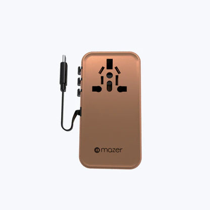 MAZER Infinite Travel Adapter PD100W GaN Universal Travel Charger With Built-in USB C Cable