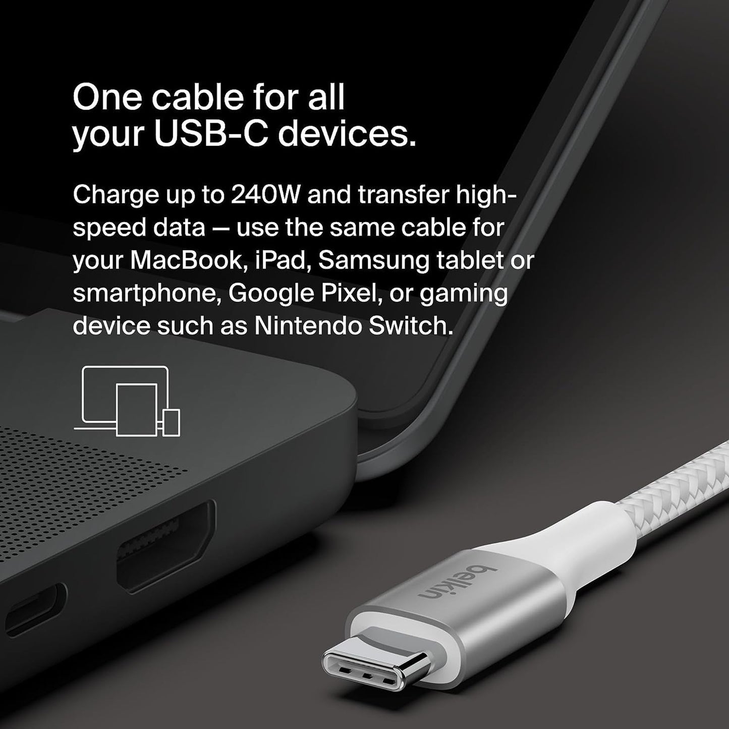 [ONLINE EXCLUSIVE] BELKIN BoostCharge USB-C to USB-C 240W PD3.1 480 Mbps Braided Cable