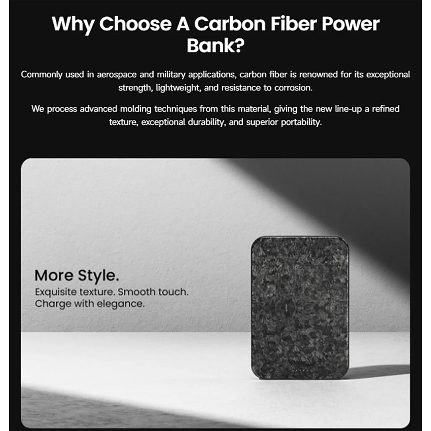 Sharge CarbonMag 10K - Magsafe Compatible and Support Qi2 15W Wireless Charging Carbon Fiber Power Bank PD20W 10,000mAh