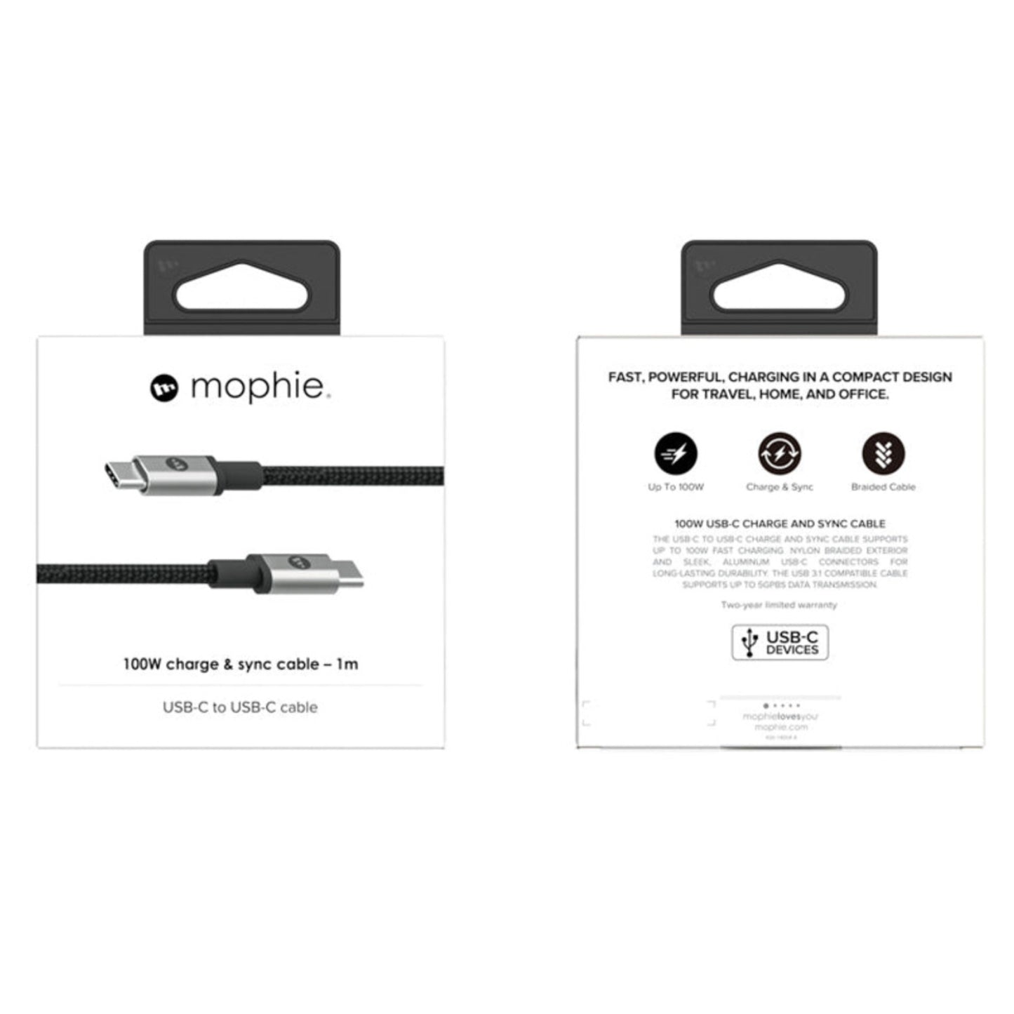 Mophie Cable 100W USB-C to USB-C 3.1 Charge & Sync Cable ( 5GBPS ) High Speed Data Transfer