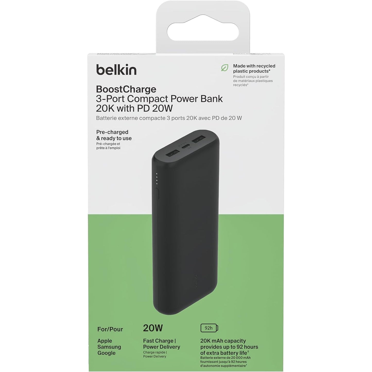 [ONLINE EXCLUSIVE] BELKIN BoostCharge PD20W 20000mAh 3 Ports Power Bank - Black