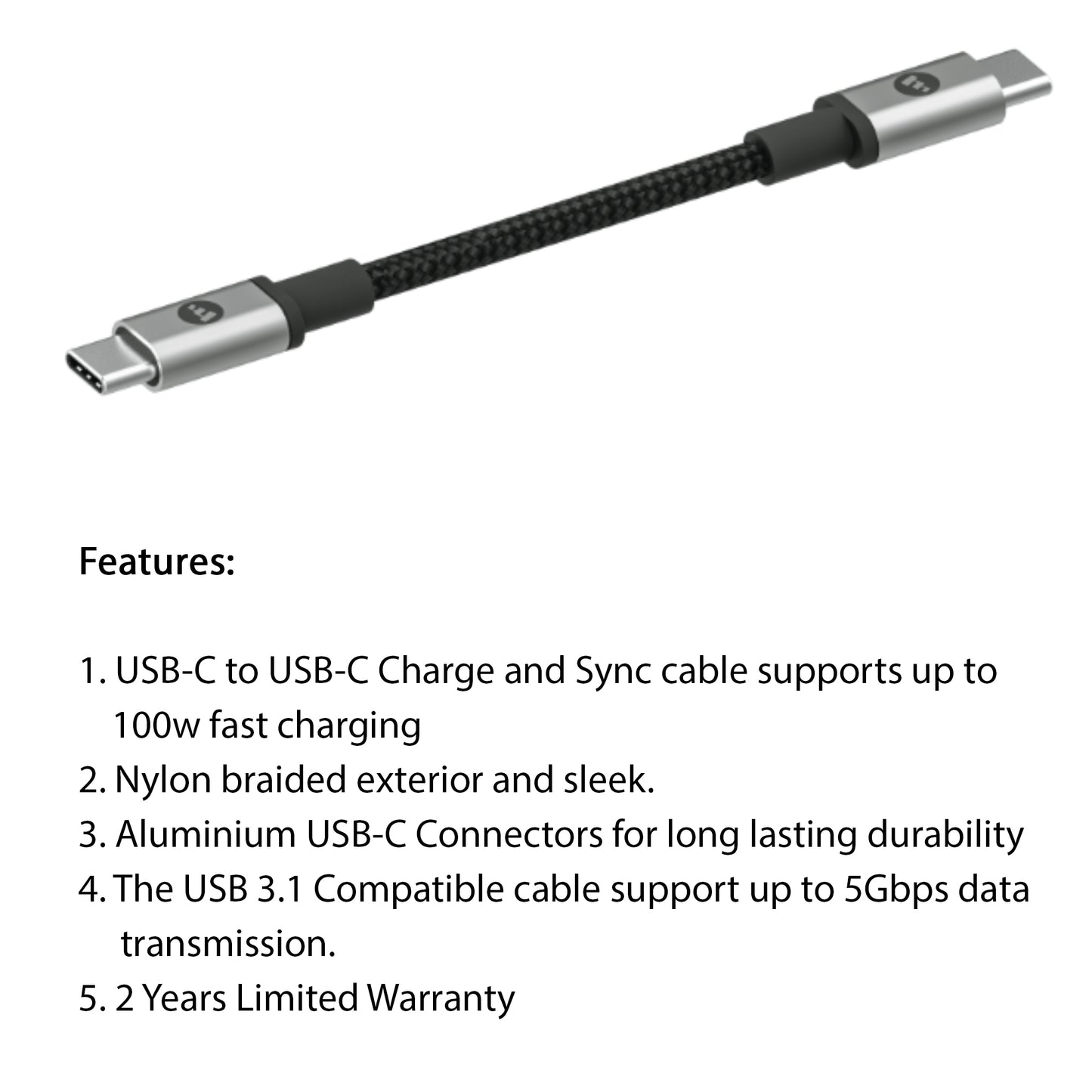 Mophie Cable 100W USB-C to USB-C 3.1 Charge & Sync Cable ( 5GBPS ) High Speed Data Transfer