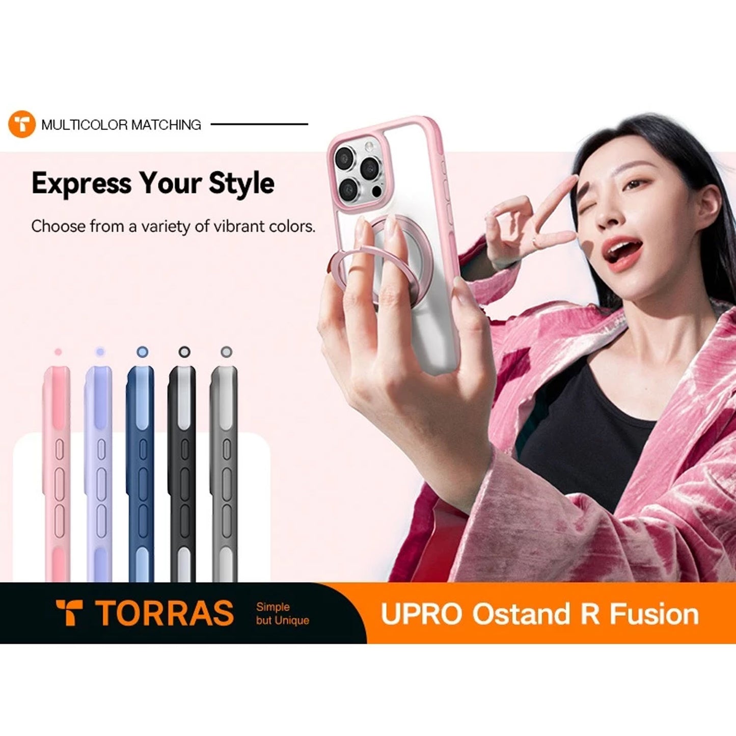 TORRAS Ostand R Fusion Series for iPhone 16 Series - With 360° Rotated Stand and MagSafe Compatible