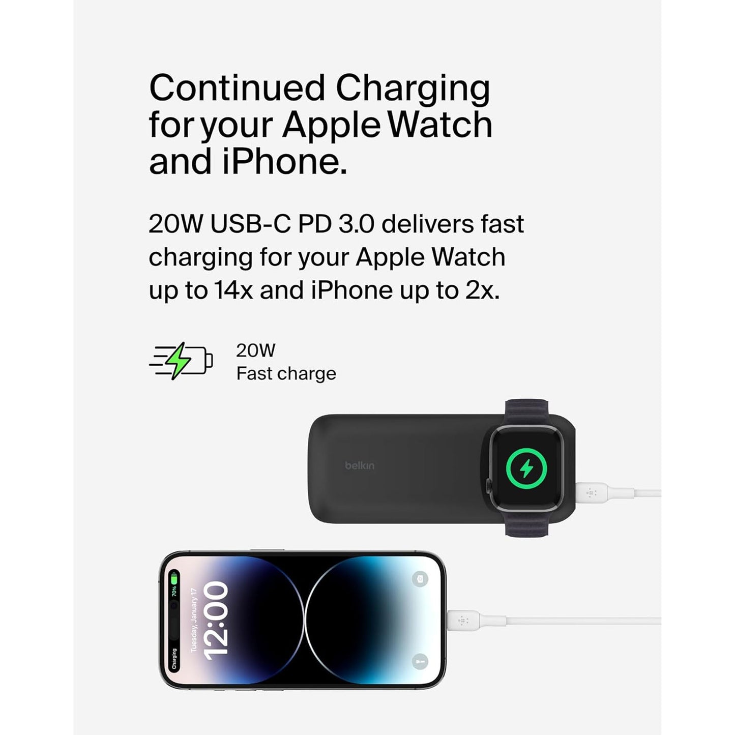 [ONLINE EXCLUSIVE] BELKIN BoostCharge Pro Fast Wireless Charger for Apple Watch 7.5W + Power Bank 10,000mAH PD 20W