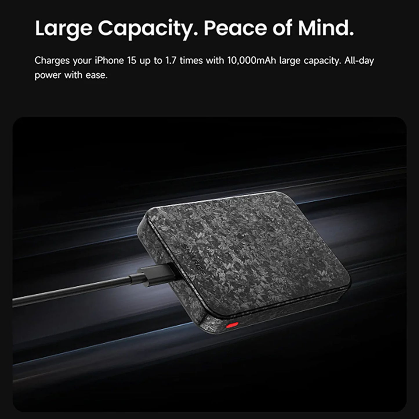 Sharge CarbonMag 10K - Magsafe Compatible and Support Qi2 15W Wireless Charging Carbon Fiber Power Bank PD20W 10,000mAh