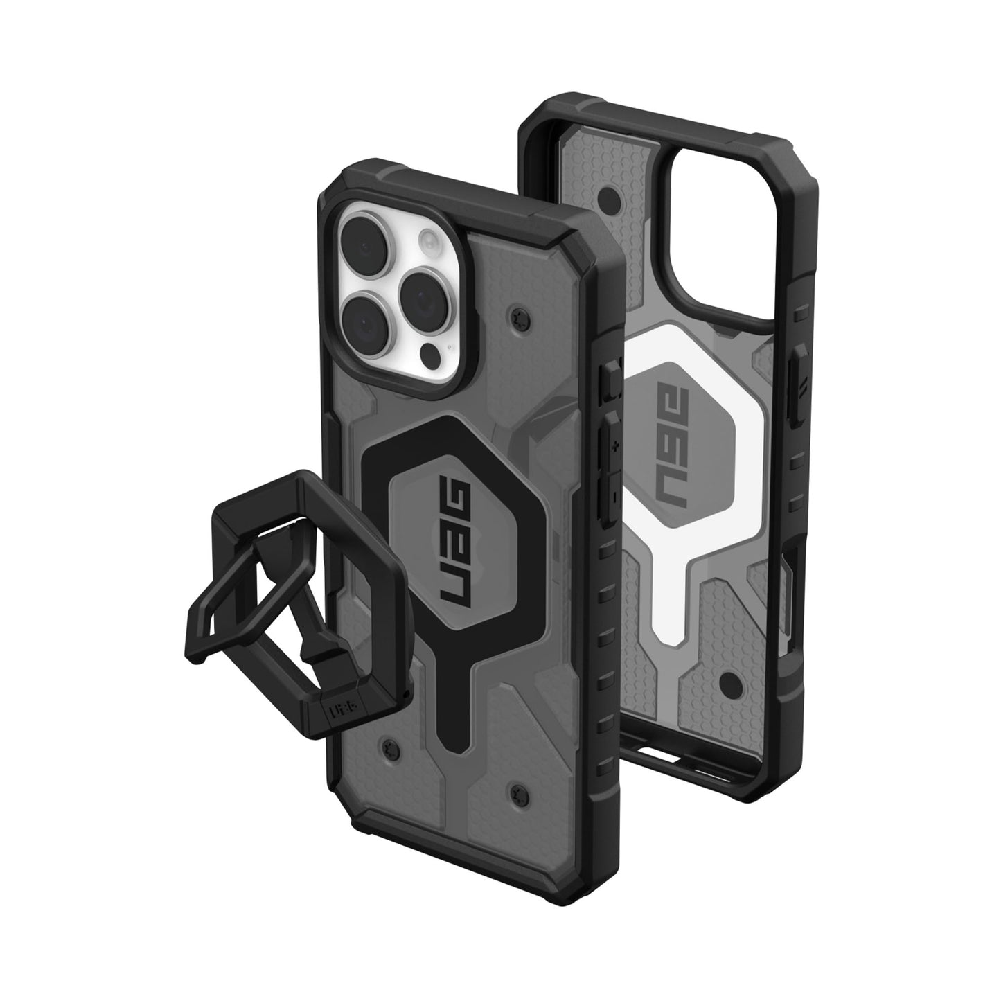 UAG Pathfinder Clear MagSafe Bundle - Ash Case + Black Ring Stand for iPhone 16 Pro Max