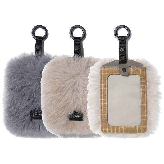 Bitplay Furry Badge Card Holder with Circle Buckle- Plush Velvet Fabric