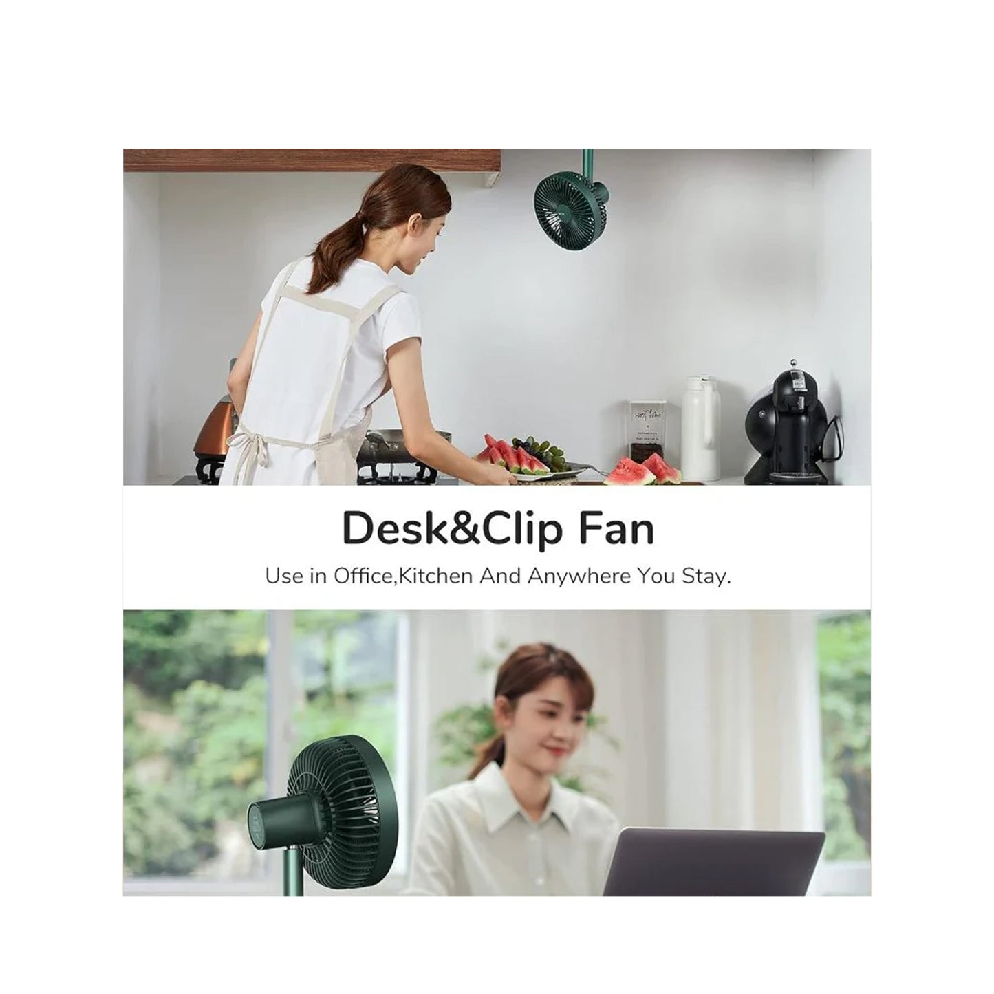 JisuLife Desk + Clip Fan Oscillating Fan FA13R 8000mAh Battery 4 Wind Speed Rotating Use Up to 28 Hours Cool