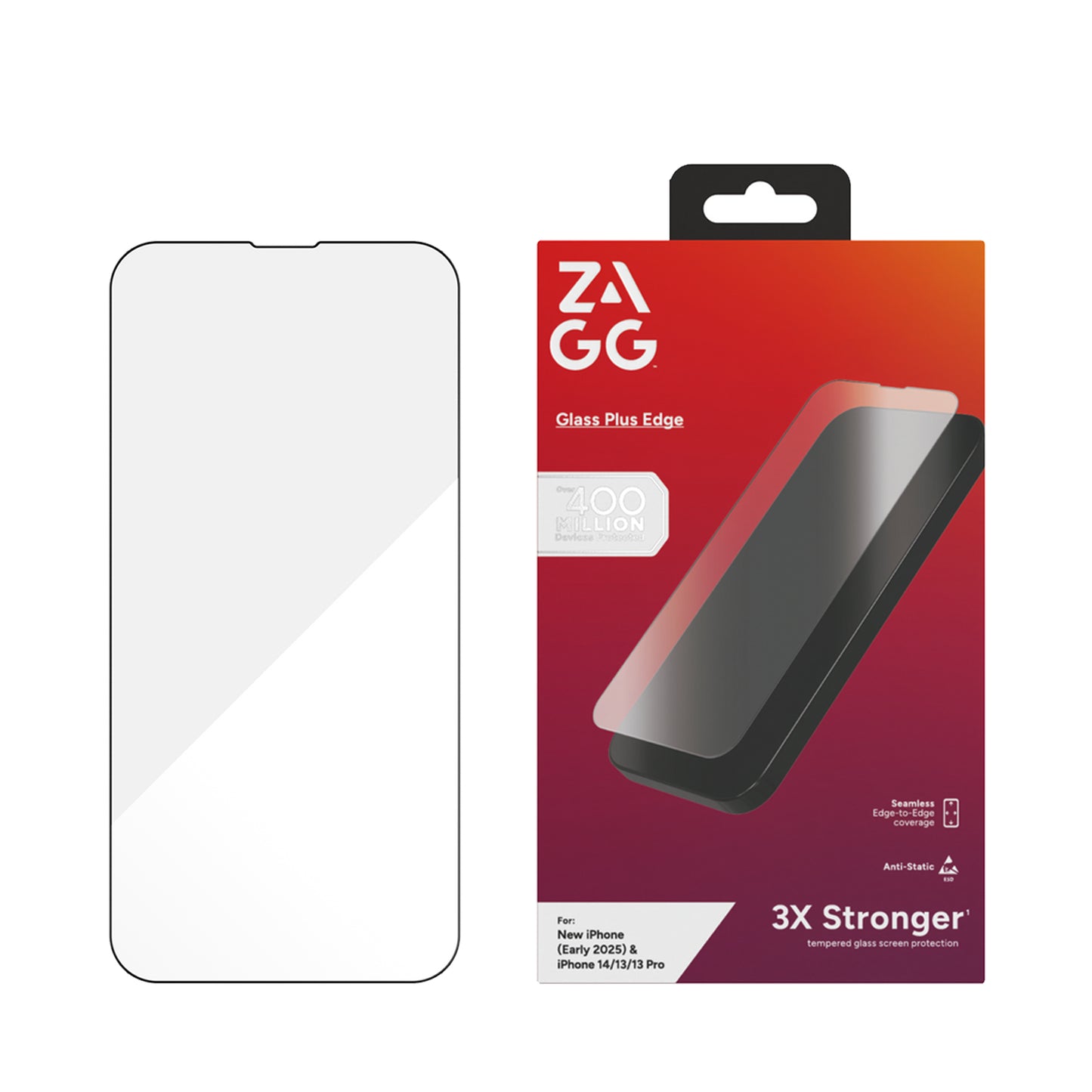 ZAGG Glass Plus Edge Tempered Glass for iPhone 16e / 14 / 13 / 13 Pro Screen Protector - Clear