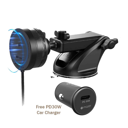 Mazer MagTap Pro 700 Qi2 Certified 15W Magnetic Wireless Charging Car Mount with Active Cooling System