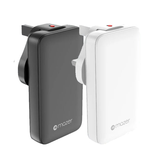 Mazer GaNPrestige Slim 65W GaN Wall Charger With Travel Pins 2 Ports ( 1 USB-C Port + 1 USB-A )