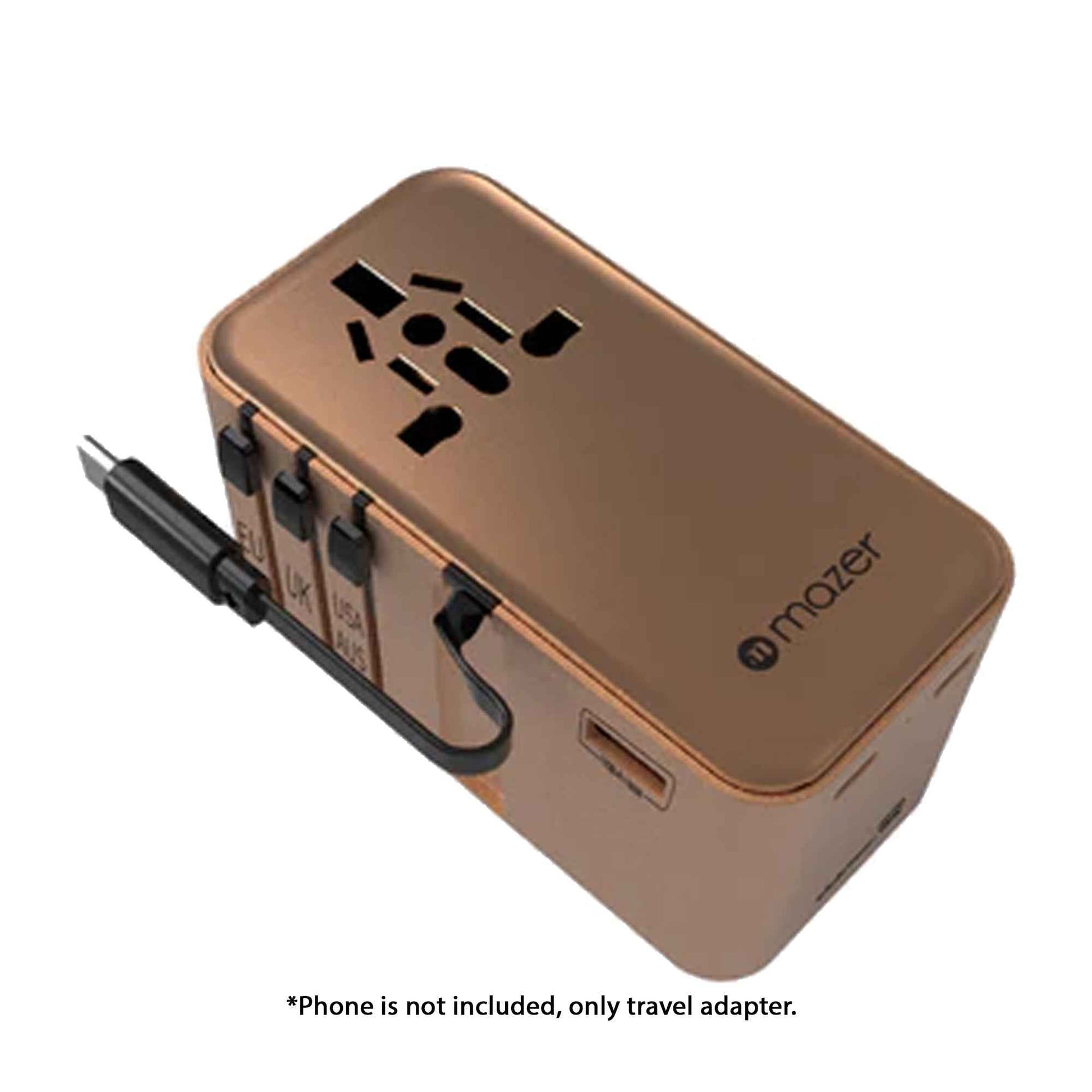 MAZER Infinite Travel Adapter PD100W GaN Universal Travel Charger With Built-in USB C Cable