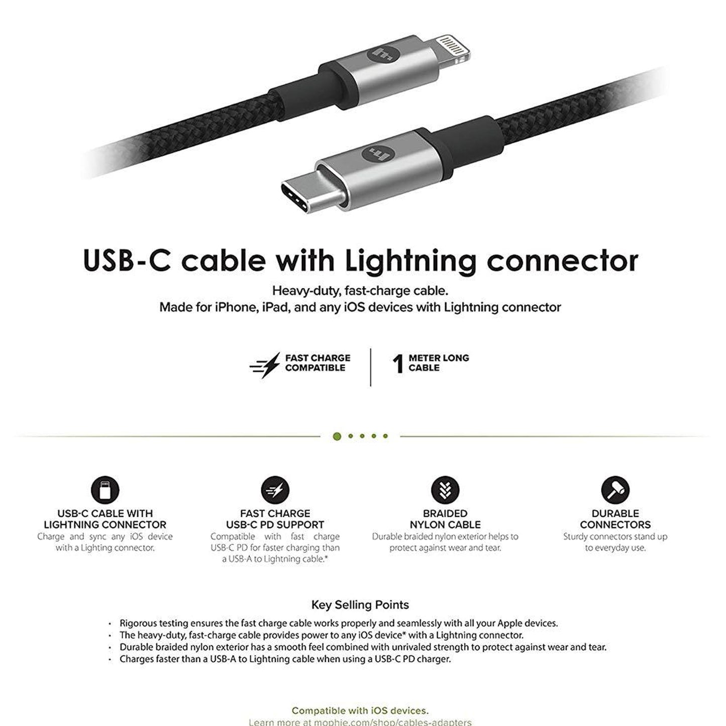 [RACKV2_CLEARANCE] Mophie USB-C to Lightning Cable - 1 meter - Black.