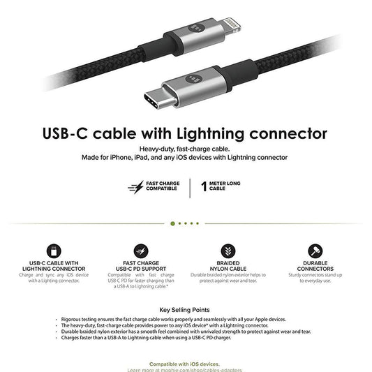 [RACKV2_CLEARANCE] Mophie USB-C to Lightning Cable - 1 meter - Black.