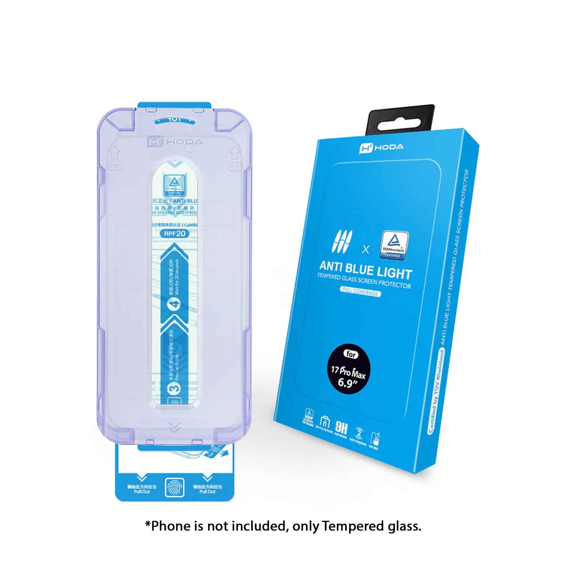 Hoda TÜV RPF20 Certified Eye Protection (Blue Light Filter) Screen Protector for iPhone 17 Pro Max / 17 Pro - with Dust-Free Helper Lite