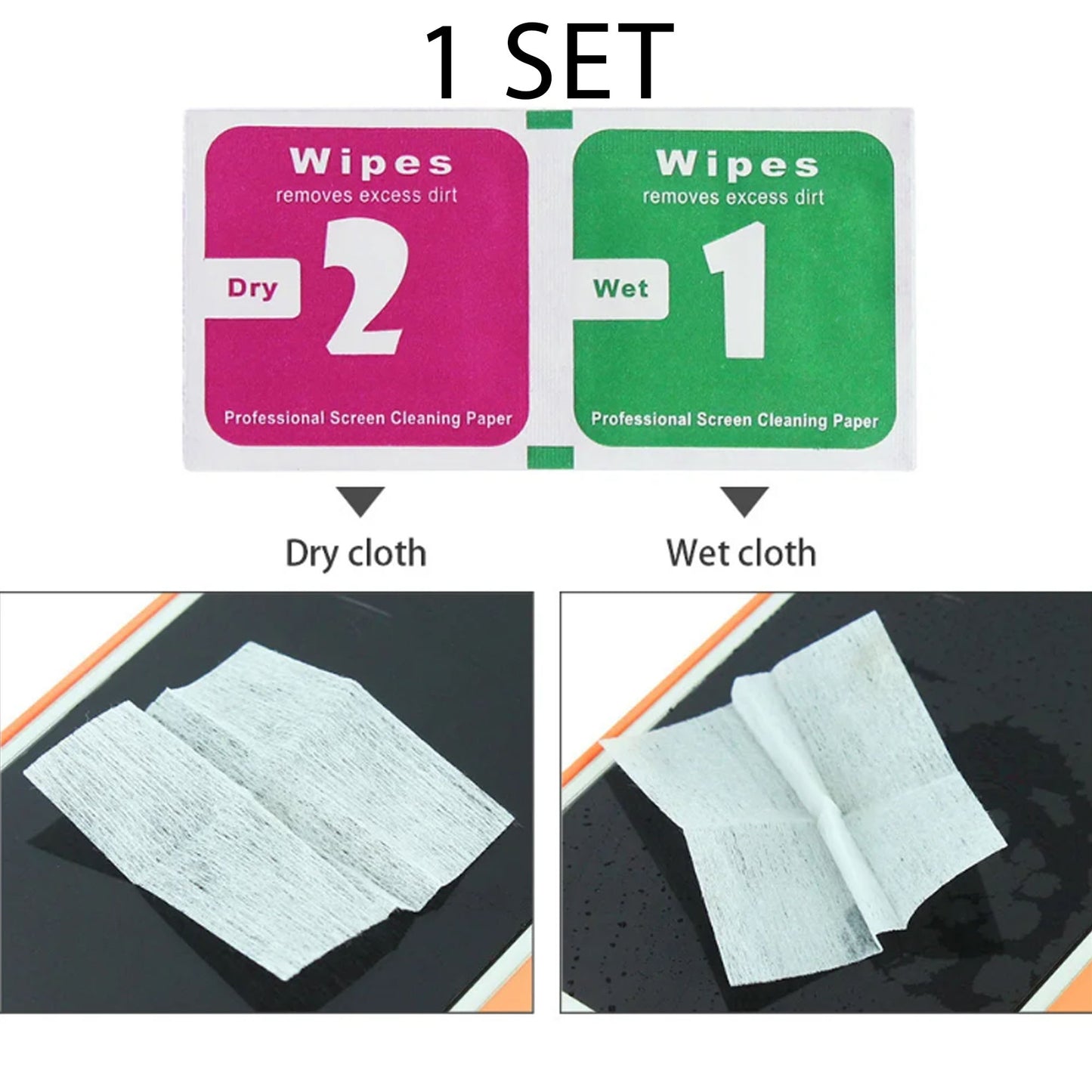 Dry and Wet 1+2 Cleaning Pack Mini Professional Screen Cleaning Wipes for Mobile Phone & Gadget