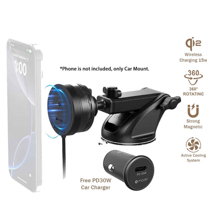 Mazer MagTap Pro 700 Qi2 Certified 15W Magnetic Wireless Charging Car Mount with Active Cooling System