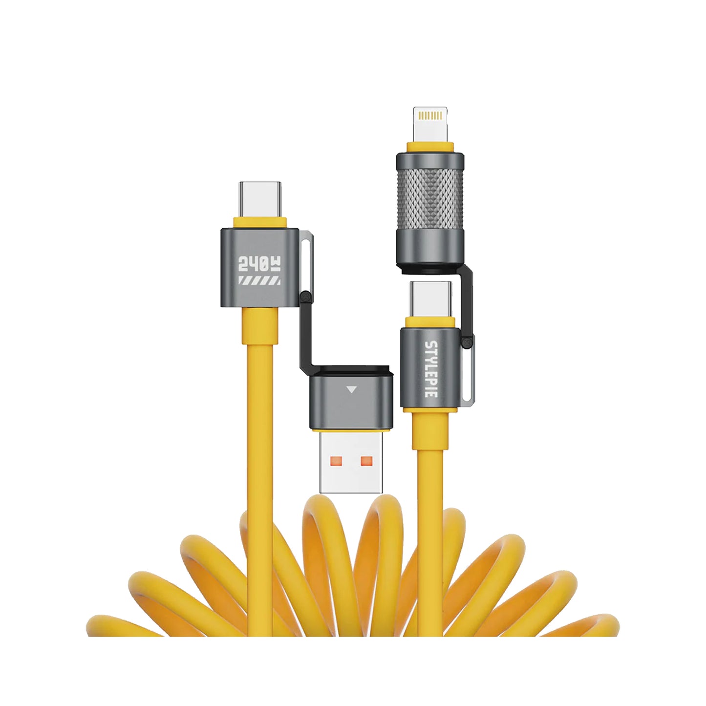 STYLEPIE C74 240W 3.1 PD 4-in-1 Fast Charge Coiled Cable 1.8m 480Mbps Data Transfer