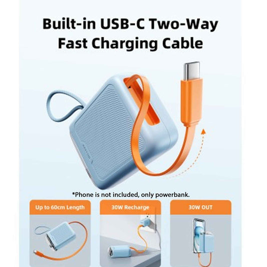Innostyle TransiMini FlexCharge 10000mAh Power Bank with Built-in Retractable Cable (up to 60cm) 30W