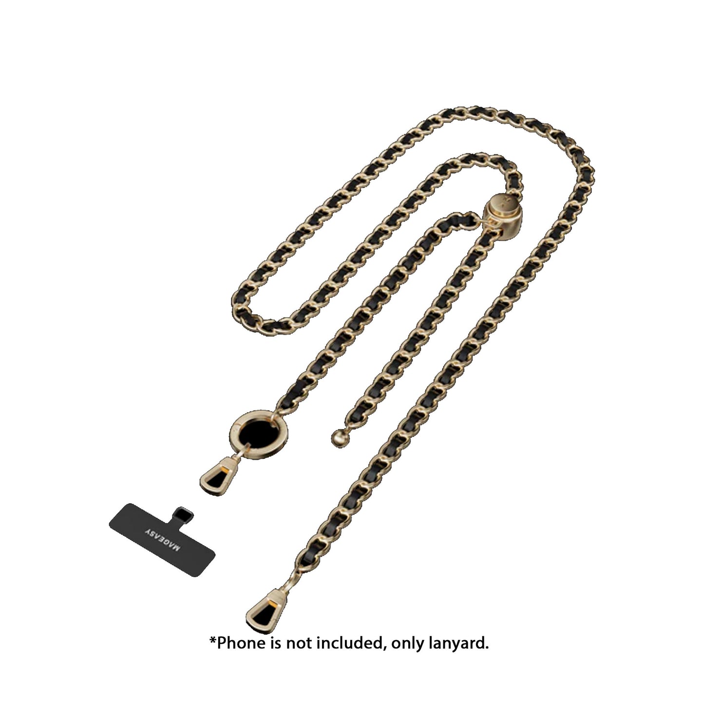 MAGEASY Classic Leather Chain Strap + Strap Card - Adjustable Chain Length - Black/Matte Gold