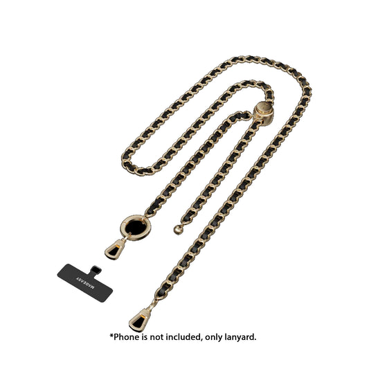 MAGEASY Classic Leather Chain Strap + Strap Card - Adjustable Chain Length - Black/Matte Gold